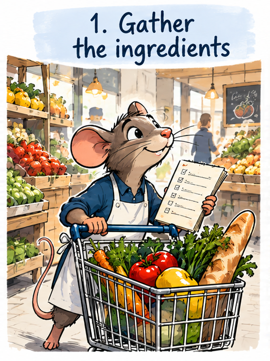 Gathering ingredients illustrates collecting the information needed to set up EstateWorks.