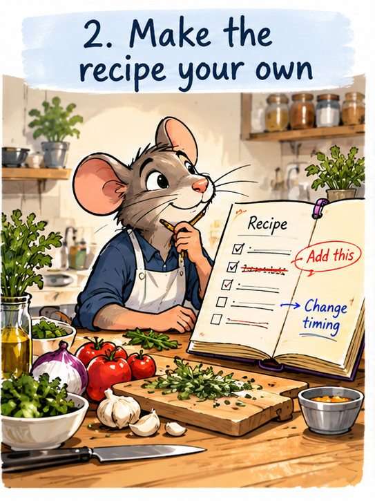 Preparing a recipe illustrates tailoring Master Checklist Templates to your organization's operating model.
