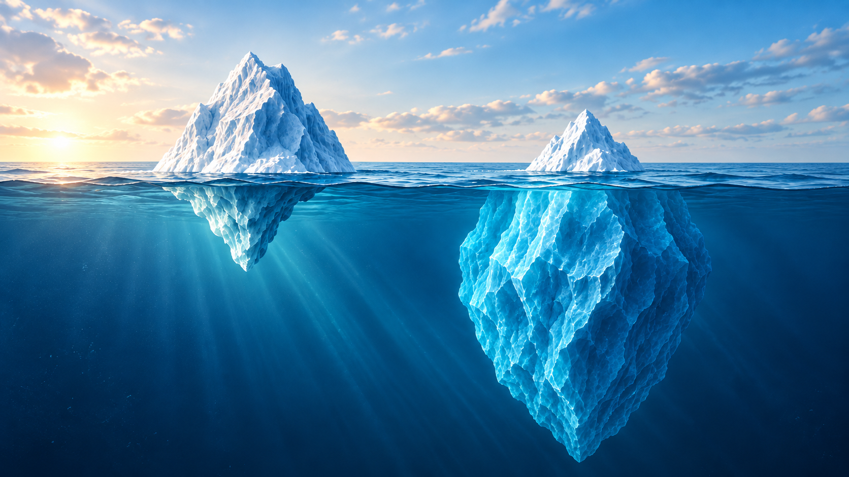 Two icebergs illustrate the visible form and the underlying substance of compliance.